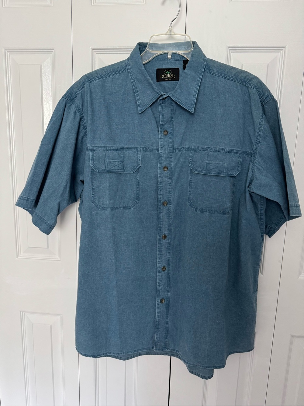 RedHead Men's XL Blue Short Sleeve Button-Up Shirt chest pockets outdoor cotton